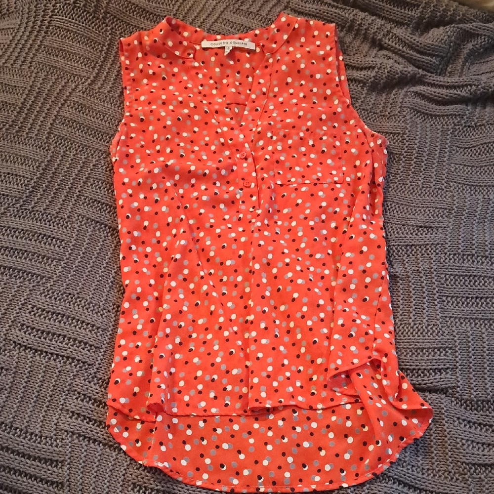 Sleeveless Burnt Orange Polka Dot Women's Top